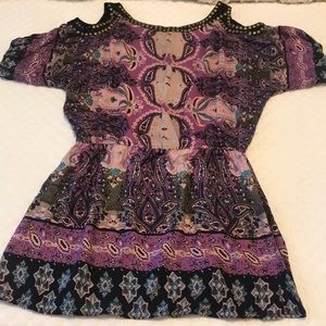 Boho style Angie Dress with studs and cutout shoulders